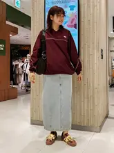 高腰デニムマキシスカート【洗い加工・ストレート・リボン付き・秋用】