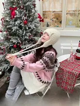 フェアアイルデザインのレディースニットセーター【リブ編み・クリスマス用・秋冬向け・ラウンドネック】（セットアップ対応）