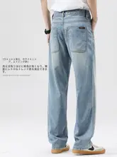 夏用薄手デニムパンツ【フィット・ストレート・ウォッシュ仕上げ・ヴィンテージブルー】