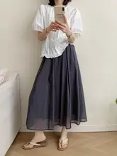 夏用 ハンバンスタイル 薄手マキシスカート【ゆったりしたシルエット・Aライン・透け感あり】