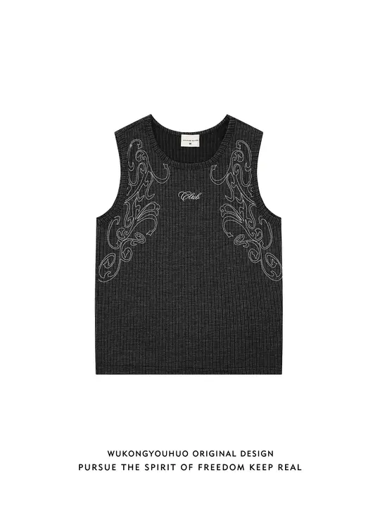 ストライプ刺繍のスポーツベスト【ユニセックス・カジュアル・ノースリーブ】