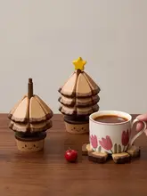 天然木製 コーヒーコースター クリスマスツリー型【誕生日プレゼント・インテリア装飾用】