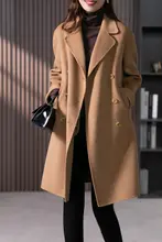 高級ダブルフェイスウールカシミヤコート【女性用・ミディ丈・エレガントデザイン】