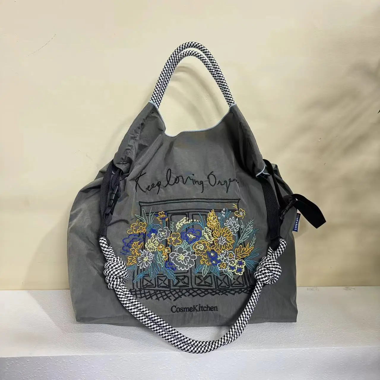 刺繍入りエコナイロンショッピングバッグ【斜め掛け・手提げ・トート・メッシュデザイン】