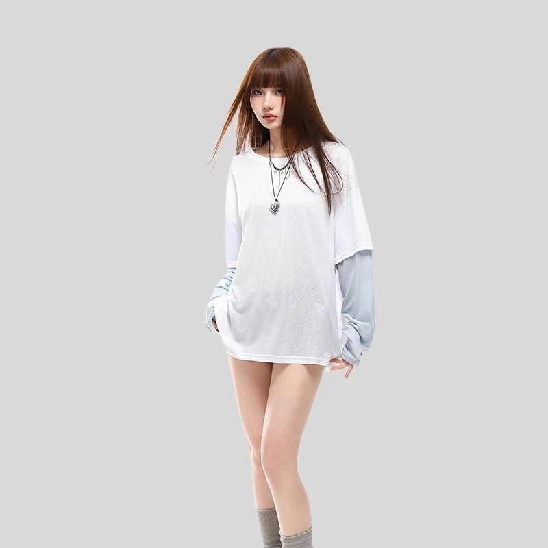春夏用レディース長袖Tシャツ【ストライプデザイン・フィット・日焼け防止】