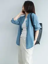 夏用シンプルデザイン深色UVカットテンセルデニムシャツ【ウォッシュ加工・ゆったりフィット・カジュアルアウター】