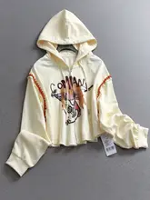 カートゥーンプリントのルーズフィット短丈フード付きジップ カーディガン【長袖・レディース・秋用】（セットアップ対応）