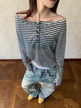 ストライプ柄長袖Tシャツ【UVカット・着心地の良い素材・ルーズフィット・女性用】