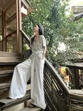 女性用 白色パンツ【夏用・通気性・ゆったりとしたストレートシルエット】