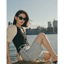 Bela studio ヴィンテージ風ボックスシルエット ブロッキングカラー カジュアルブラウス【バルーンスリーブ・ラウンドネック】