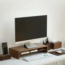 デスク上の整理に最適！モニター用スタンド＆キーボード収納【木製・省スペース設計】