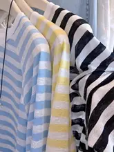ストライプデザインの長袖Tシャツ【日焼け防止・春秋用・フィット・薄手】