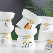 広口猫用陶器ボウル【首を守るデザイン・ペット用・給水・餌用・高脚タイプ】