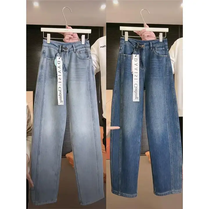 高腰デザインのバナナパンツ【デニム・春秋用・スリムフィット・ストレートレグ】