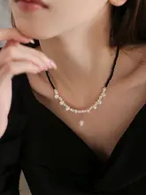 天然バロックパールネックレス【フレンチスタイル・ブラッククリスタル・ロックチェーン・デザイン】