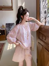 夏の美しいリゾート風コーディネート【中華風・刺繍デザイン・トップスとショートパンツ】（セットアップ対応）