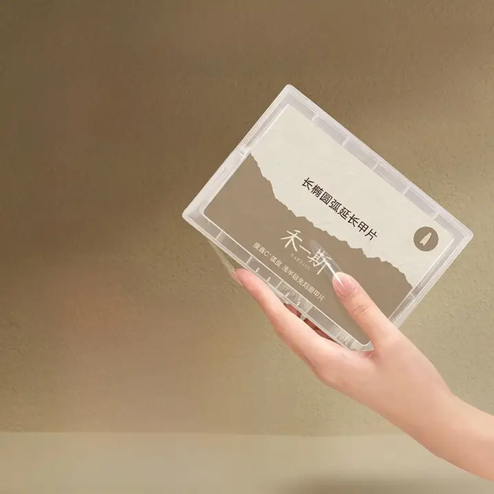 細長い楕円型のネイルチップ【弧を描くデザイン・半貼り対応】（セットアップ対応）