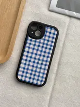 レトロストライプチェックのグリーンスマホケース【iPhone対応・防衝撃・全包型】