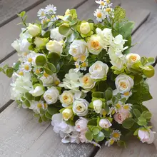 フェイクフラワーブーケ 小束 インテリア装飾 プラスチックの花 バラ 花茶 シルク 生地 ボールフラワー