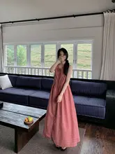 レトロチェック柄のフレアノースリーブワンピース【ゆったりシルエット・ロング丈】