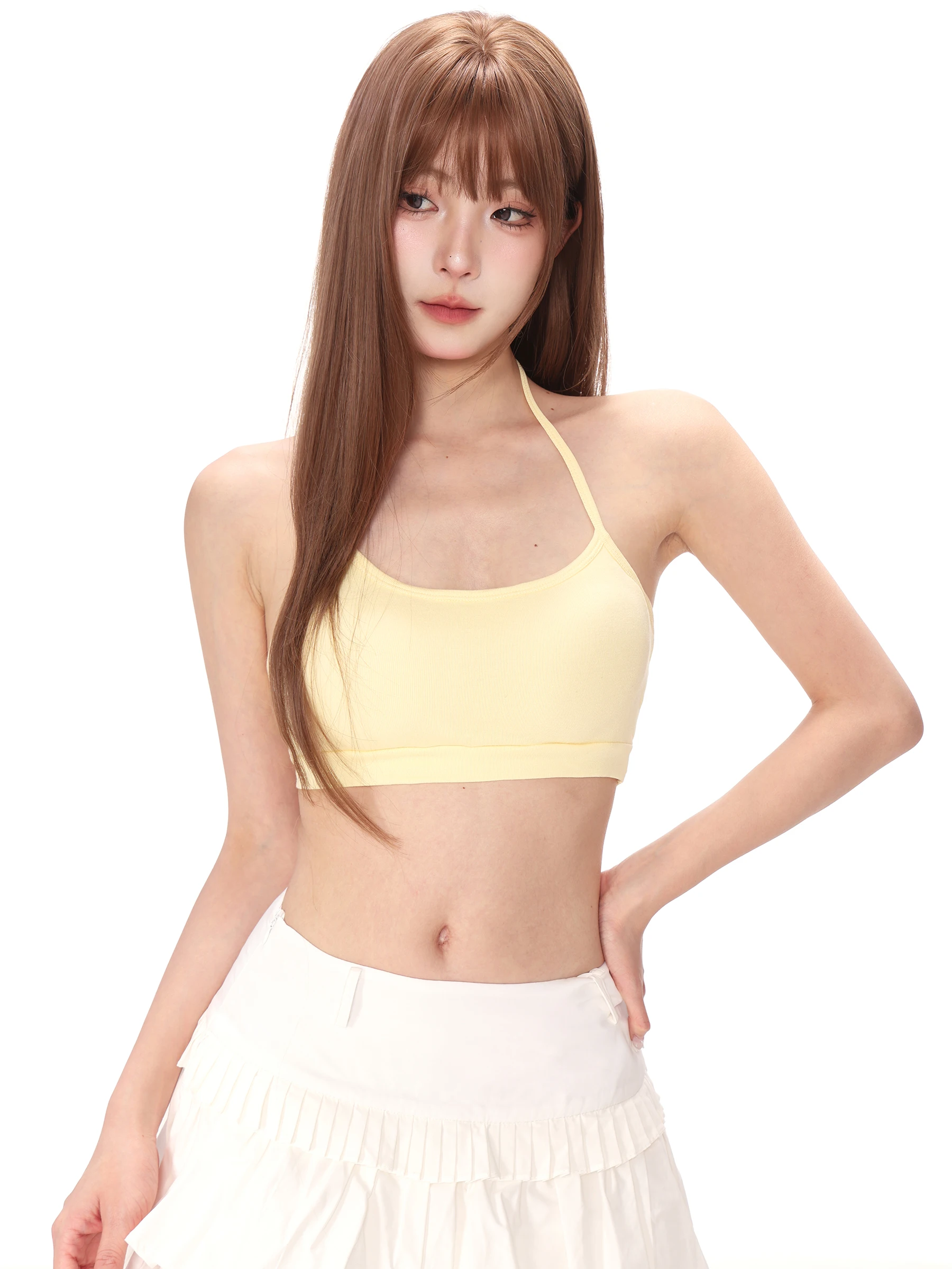 夏用オフショルダー背中開きキャミソール女性用【一体型ブラ付き・美背デザイン】
