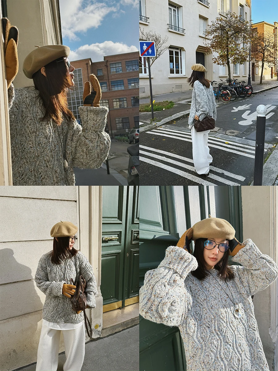 文芸復興風の花モチーフニットセーター：クリーム色で日常を温かくする