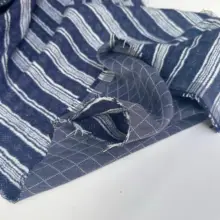 全棉ダブルレイヤー素材【紺色・毛羽立ち加工・ストライプ柄・中厚手】