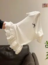 レースフリルデザインの短袖Tシャツ【リボン付き・夏用・女性用】