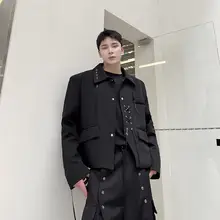 春季用メンズジャケット【翻領・ウエストリボン・ダークスタイル・ビンテージ感】