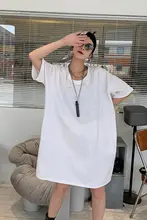 大きいサイズのラウンドネックTシャツ【ショートスリーブ・ゆったり・オーバーザヒザ・コットン製・カジュアル】