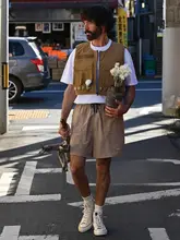 日系復古デザインのビーチパンツ【無地・夏用・メッシュ素材・五分丈】