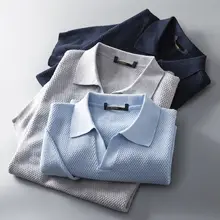 小Vネックニット半袖Tシャツ【ダブルガーゼ・コットン・フィット】