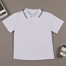 夏用ポロシャツ【白色・黒縁・ラウンドカラー・ゆったりサイズ・短袖】（セットアップ対応）