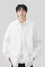 春のカジュアルコットン長袖シャツ【オーバーサイズ・プレーンデザイン】（セットアップ対応）