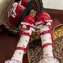 かわいいレースデザインのラブリーロリータシューズ【丸トウ・厚底・ベルト付き】