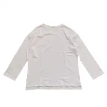 上品なラウンドネックレーストリムコットン長袖Tシャツ【ルーズフィット・中丈】
