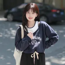 トップス レディース スウェットベスト フェイクレイヤード ベアモチーフ ネイビー ショート丈 甘辛MIX キュート 小柄 春秋