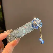 豪華なブルークリスタルフリンジヘアクリップ【個性的な民族風・サイド用】