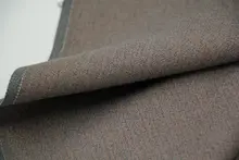 モカブラウンと霧青の細格子デザインウール混紡スーツ用生地
