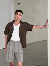 古典的なキューバカラーの織り感ある半袖シャツ【カジュアルスタイル・男性用】