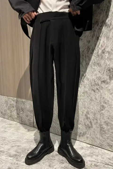 スラックス ジョガーパンツ メンズ 大きいサイズ マジックテープ ギャザー ドレープ ワーク ルーズ 春