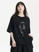夏用 アートプリント ブラック半袖Tシャツ【ゆったりフィット・レディース】