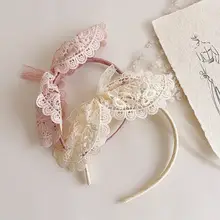 レトロプリンセス風 子供用リボンヘアアクセサリー【レース・パール・スパンコール飾り】