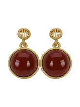 S925純銀メッキ 南紅瑪瑙と和田玉のレトロスタイルイヤリング【女性用】