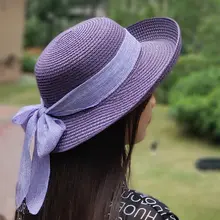 紫色のリブ編み麻製日よけ帽子【女性用・夏・潮流スタイル】（セットアップ対応）