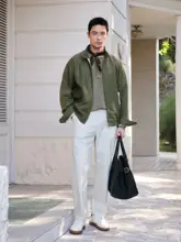 上品な紳士用ゴルフジャケット【リネンコットン混紡・快適な着心地・ハーレントンスタイル】