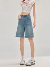 デニムショートパンツ レディース アメカジ ヴィンテージ ハイウエスト Aライン ワイド 夏「CHOCOOLATE」