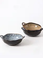 高級感ある石模様の取手付きボウル【シンプルデザイン・陶器製】