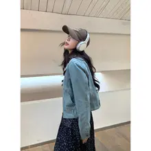 NIDEBLACK レディースヴィンテージ風ウォッシュドブラックデニムジャケット【ショート丈・翻り首】