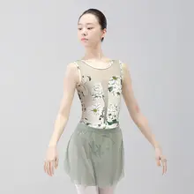 バレエダンス用の新作レディースレオタード【印刷デザイン・メッシュ切り替え】